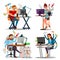 Multiple Tasks Business Concept Vector. Set Person. Many Hands Doing Tasks. Professional Occupation. Skill Of