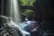 Multiple waterfalls cascading in narrow passage in Watkins Glen state park, New York. Gorge trail