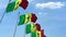 Multiple waving flags of Senegal against the blue sky. 3D rendering