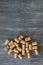 Multiple wine bottle corks on abstract vintage gray wooden background