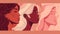 Multiple women faces silhouettes. Graphic illustration on pastel pink background. Portrait of women.