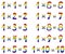 Multiplication table of 1. Multiplication table with cute numbers with a rainbow design.