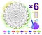 Multiplication table by 6 for kids. Math education. Coloring book. Solve examples and paint the flower. Logic puzzle game.