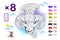 Multiplication table by 8 for kids. Math education. Coloring book. Solve examples and color cute sheep with hat. Logic puzzle game