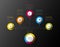 Multipurpose Infographic template with five sphere elements above big sphere