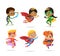 Multiracial Boys and Girls, wearing colorful costumes of various superheroes, isolated on white background. Cartoon