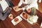 Multiracial couple on breakfast date in cafe