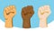 Multiracial fists hands up vector illustration.