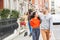 Multiracial group of friends walking in London