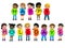 Multiracial kids children cardboard spell out happy holidays text isolated