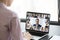 Multiracial people involved in group video call pc screen view