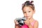 Multiracial small girl holding a compact camera