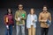 Multiracial students stand and look at camera