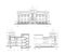 Multistory building facade and section, detailed architectural technical drawing, vector blueprint