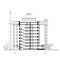 Multistory building section, detailed architectural technical drawing, vector blueprint