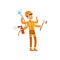 Multitasking firefighter character, male fireman with many hands holding fire fighting equipment vector Illustration on