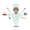 Multitasking flat African American chef Vector illustration iso