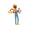Multitasking plumber character, african american boy in uniform many hands holding wrench and tool box vector