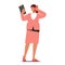 Multitasking Pregnant Businesswoman Character Effortlessly Speaks On Her Phone, Skillfully Managing Work