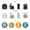 Multivarka, refrigerator, meat grinder, gas stove.Household set collection icons in black, flat, monochrome style vector