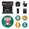 Multivarka, refrigerator, meat grinder, gas stove.Household set collection icons in black,flat style vector symbol stock