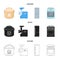 Multivarka, refrigerator, meat grinder, gas stove.Household set collection icons in cartoon,black,outline style vector
