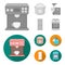 Multivarka, refrigerator, meat grinder, gas stove.Household set collection icons in monochrome,flat style vector symbol