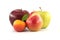 Multivitamin and juicy rich fruits over white background