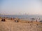 Mumbai, India - December 17, 2018: Evening Mumbai, Chowpatty beach at sunset.