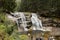 Mumlavsky vodopad waterfall in Krkonose Giant Mountains in the Mumlava river with tourists visiting the landmark