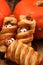 Mummy sausages scary halloween party food decoration wrapped in