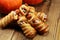 Mummy sausages scary halloween party food decoration wrapped in