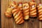 Mummy sausages scary halloween party food decoration wrapped in