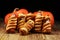 Mummy sausages scary halloween party food decoration wrapped in