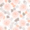 Mums flowers and roses seamless pink pattern.