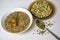 Mungo beans soup, sprouted bean and dry bean on spoon
