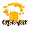 Munich Beer Festival Oktoberfest handwritten text with flat style icon of mug of beer
