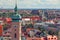 Munich city center and old town skyline view to old town, roofs and spires
