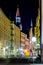 MUNICH, GERMANY, AUGUST 20, 2015: night view of illuminated burgstrasse street in german city munich connecting