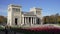 Munich, Germany - November 27, 2019: Left to right pan real time establishing shot of Propylaea at Konigsplatz, Germany.