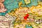 Munich, Germany pinned on vintage map of Europe