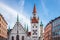 Munich, Germany - View of Church Towers and Buildings at Downtown Marienplatz in Munchen, Bavaria, Germany