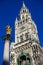 Munich, Germany- : View of the New Town Hall Tower and the Marien Column on the Marienplatz Square