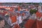 Munich historical center panoramic aerial cityscape. Old City Hall, Heiliggeist Church Heiliggeistkirche and red tile roofs