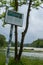 munich, isar, brudermuehlbruecke, Mai 22, 2019: sign with the words bathing at the isar in front of flooding of the isar near the