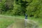 munich, isar, brudermuehlbruecke, Mai 22, 2019: storm deep axel is flooding the isar in munich, bikers trying to cross the