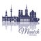 Munich skyline, detailed silhouette. Trendy vector illustration, flat style. Stylish colorful Munich landmarks.