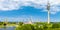 Munich skyline, Germany, Europe. Panorama of green Olympic Park in summer