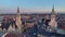 Munich WInter Evening Twilight Aerial skyline Drone Video. City centre Church and Marienplatz square, Muenchen, Germany
