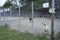 Municipal animal shelter. Row of open air cages, stray dogs barking